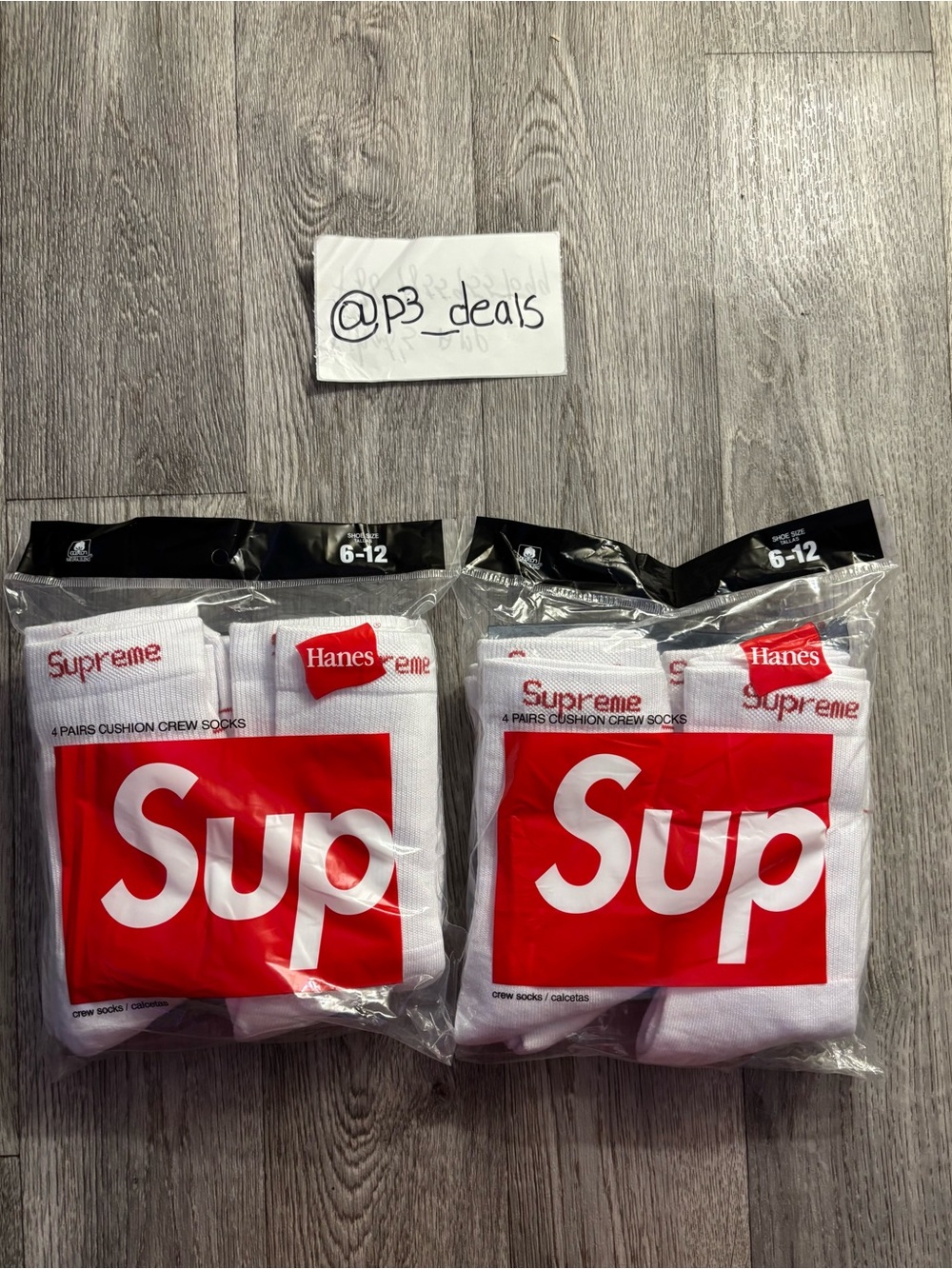 Hanes White Crew Socks with Red Supreme Logo - Pack of 8